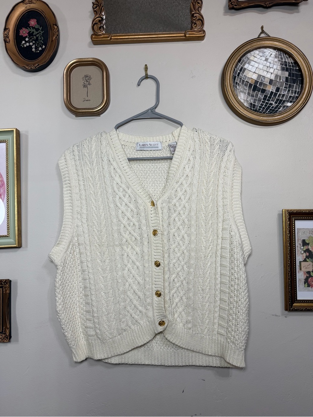 Karen Scott Ivory Cable-Knit Button Front Sweater Vest